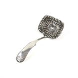 Dutch silver sifter ladle with sunrise pattern to stem top