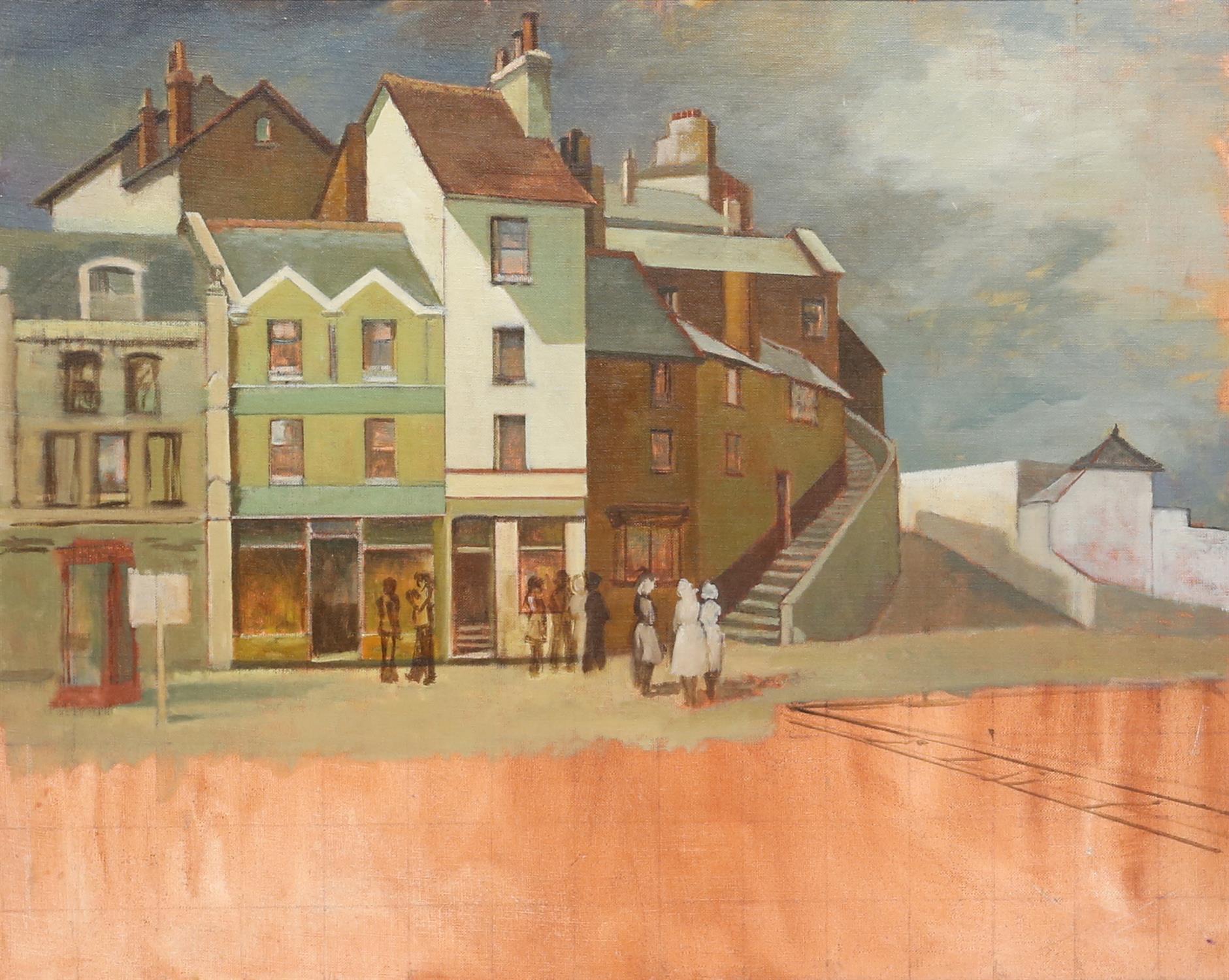 Clifford Charman, (British 1910-1992), Town view in Southern England with people,