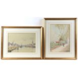 Two watercolour drawings, 'The Bruges Canal' and 'On the Chausee de Thourant'. Signed indistinctly