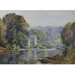 John Arthur Dees (1876-1959) Thrum Mill on the River Coquet, Rothbury,. Watercolour,