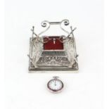 Art Nouveau combination silver lyre form ring tree, jewellery holder, watch stand and pin cushion