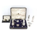 George VI silver six piece cruet set by J B Chatterley & Sons Ltd, London 1936, cased with spoons,