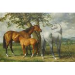 § Lionel Ellis (1903-1988) Three Horses in a Meadow. Oil on canvas, unsigned. 75 x 50cm.