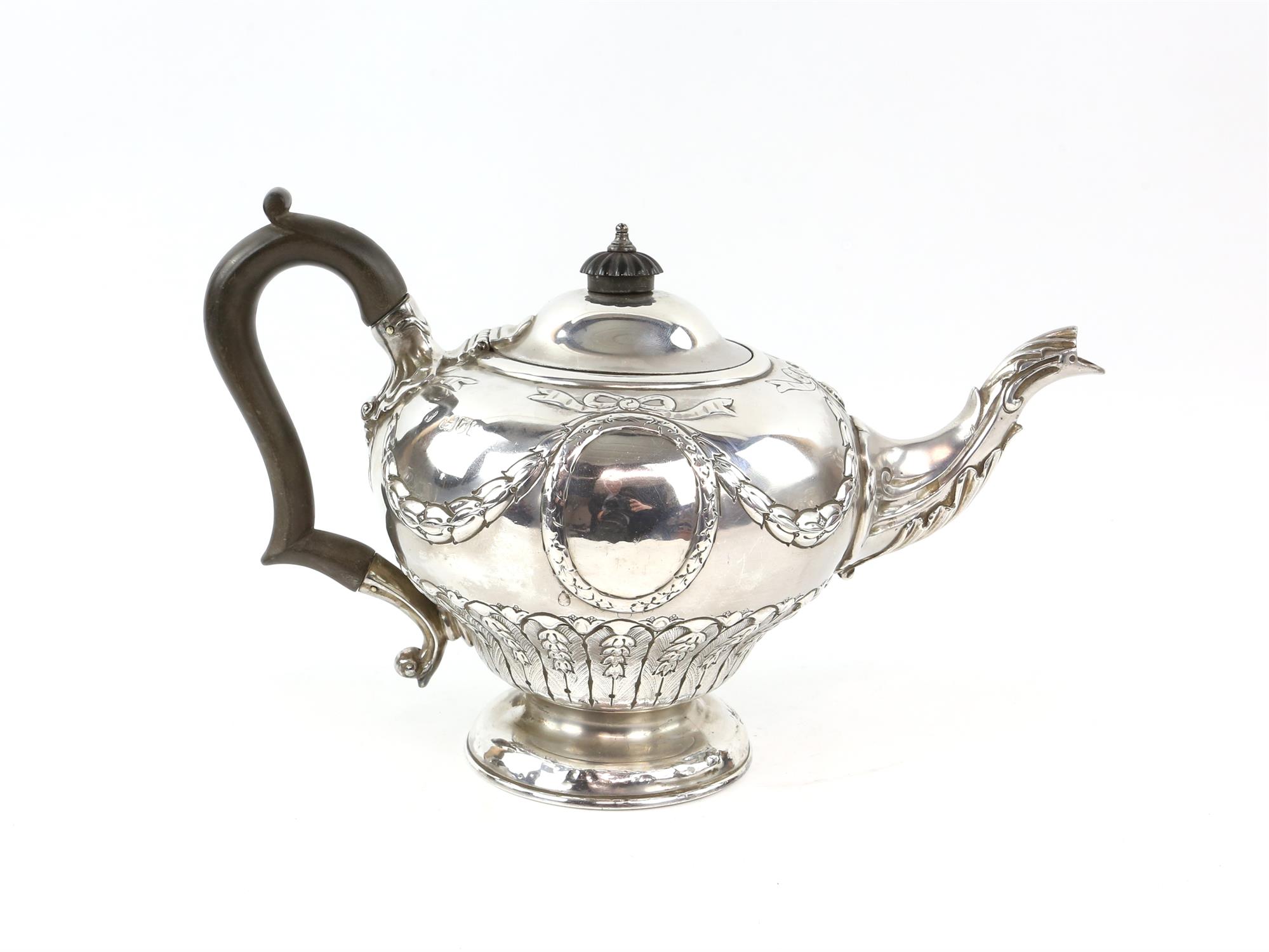 Victorian silver tea and coffee service with blank cartouches hung from ribbons and swags, - Image 3 of 13