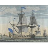 After Pierre Mortier, "Flute Vaisseau de charge a la voile", copper plate engraving, 1700,