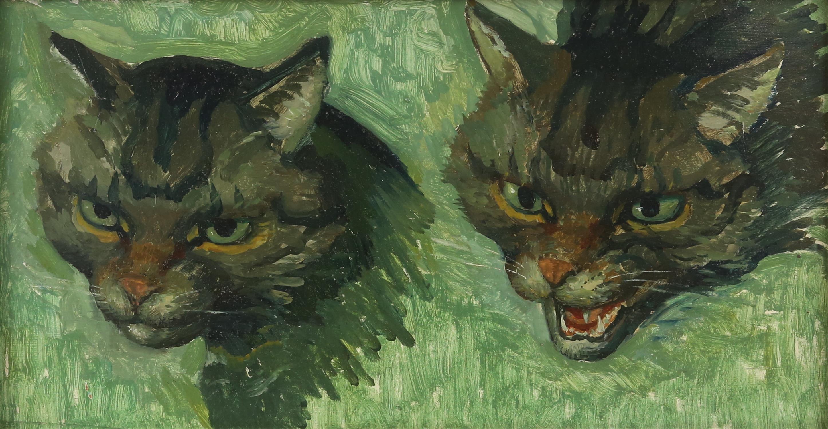 § Lionel Ellis (1903-1988),. Two Cats. Oil on board, unsigned. 34 x 50cms Lionel Ellis ARCA