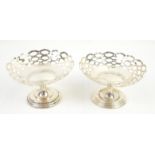 Pair of pierced silver pedestal Bon Bon dishes by A and J Zimmerman, Birmingham 1909