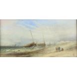 George D Callow pair, Marine oil on board, fishing Smacks and checking the catch, 19cm x 40cm