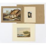 Five small 19th century watercolour scenes, comprising street scene with figures, 5cm x 3.5cm,