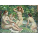 § Lionel Ellis.(1903=1988), Bathing Nudes. Oil on board. Unsigned. 36 x 45cm. Lionel Ellis ARCA