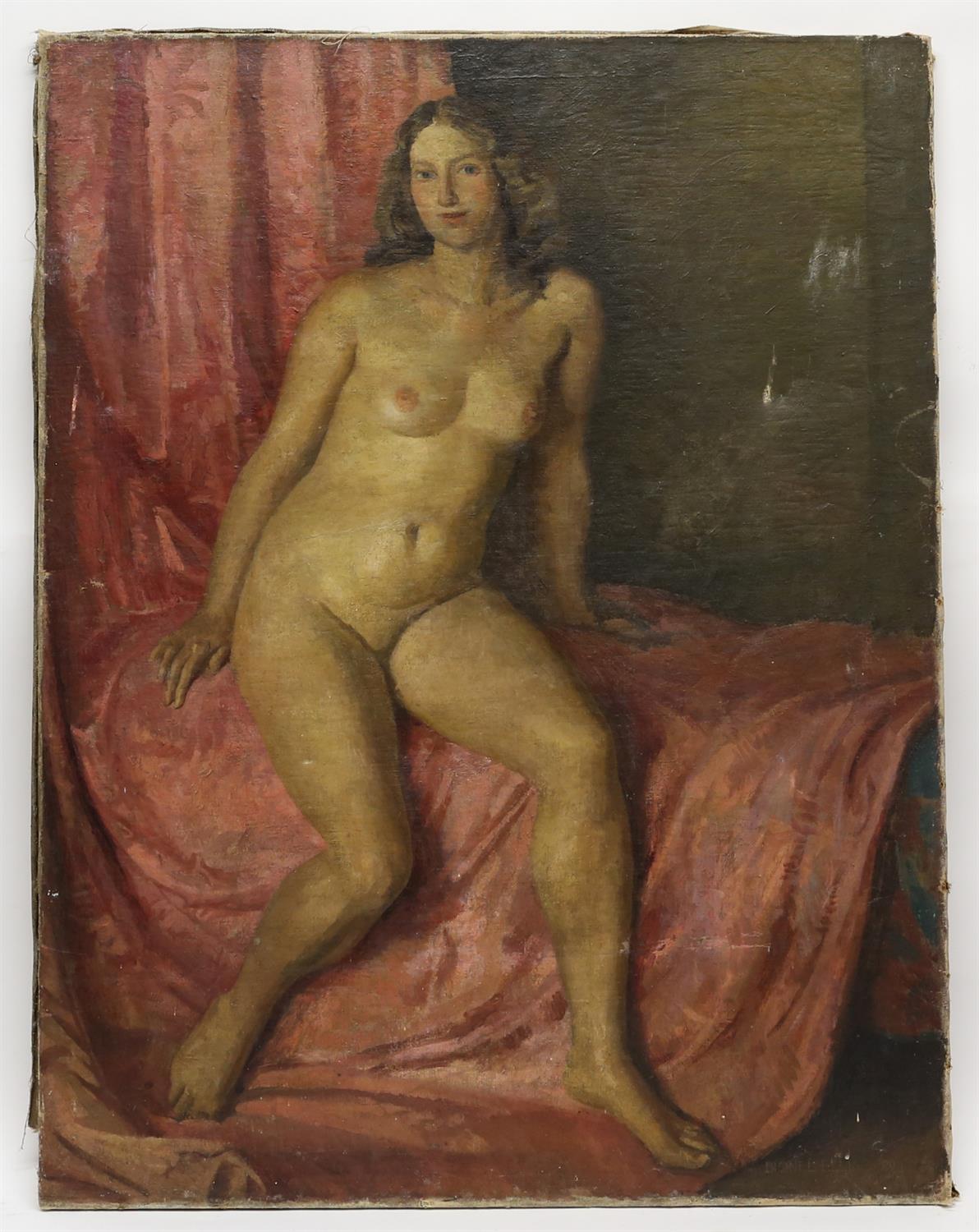 § Lionel Ellis (1903-1988) Full length Portrait of a Nude. Oil on canvas 1920, signed and dated