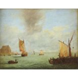 19th century. Boats in a harbour. Oil on panel. 30 x 35cm.