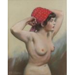 George Scholefield Dixon (1890-?), The Head Scarf, pastel, signed, 42 x 33cm Artist's label verso