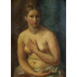 § Lionel Ellis (1903-1988). Half Length portrait of a Seated Nude. Oil on canvas in Rococo frame.