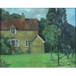 § Lionel Ellis. (1903-1988), ‘Stubbs Oak’, House in an Orchard. Oil on canvas, titled lower left.