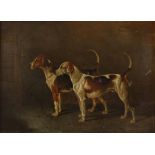 A Wheeler (19th century British), Two hounds, oil on board, signed and dated 1896 lower left,