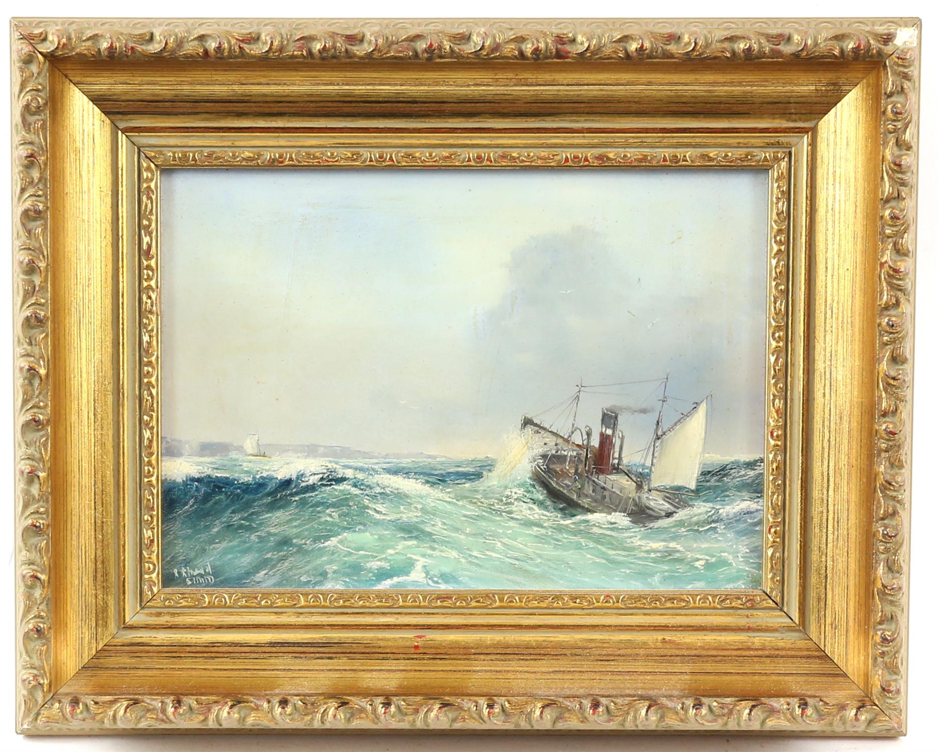 Richard Rhead Simm, Fishing Trawlers, oils on board, pair, 11cm x 16cm and another Clipper under - Image 3 of 9