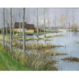 Marcel Georges Hue (b. 1907). ‘Les Paysage en Briere’, lakeside landscape. Oil on canvas,