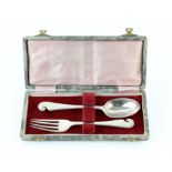 Edwardian unusual design cased silver Christening set with a swirled pattern by Wakely,