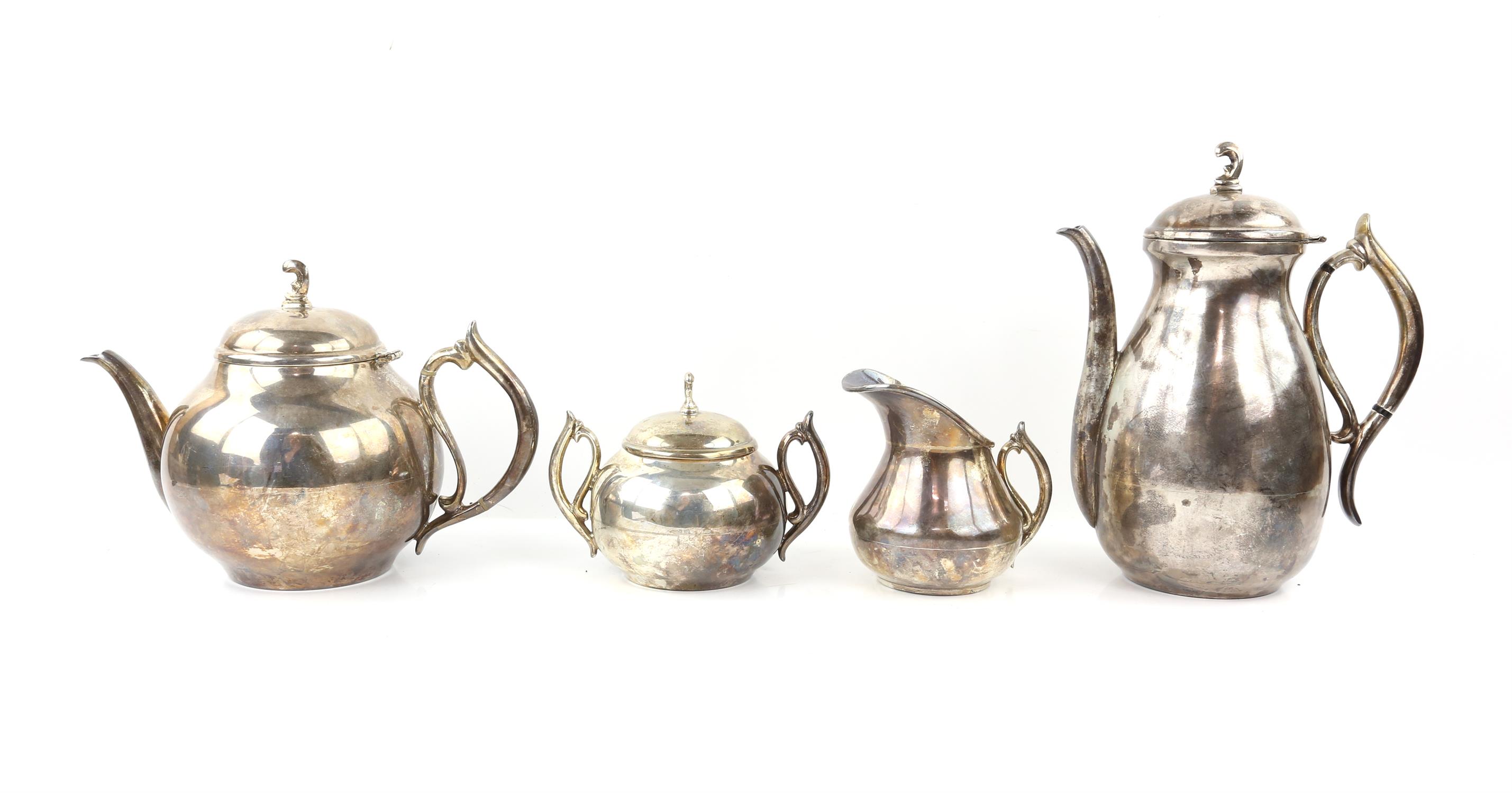 Mexican silver coffee pot, jug and sugar, and teapot 2697 grms 86 ozs and a rectangular silver