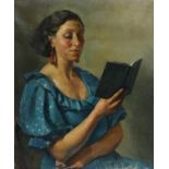 § Lionel Ellis,.(1903-1988) Portrait of a Woman Reading. Oil on canvas, unsigned. 78 x 92cm.