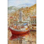 Vasilis Zenetzis (Greek, 1935-2016), Hydra Port, signed, oil on canvas, 29 x 19cm,