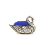 Edward VII silver swan pin cushion by Britton, Gould & Co., Birmingham 1906, 6 cms