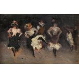 Late 19th/ early 20th century, French School, Can-Can dancers, oil on board, 13 x 20.5cm,