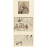 Arthur Glennie, (British 1803-1890), three pencil and watercolour sketches of figures, in one frame,