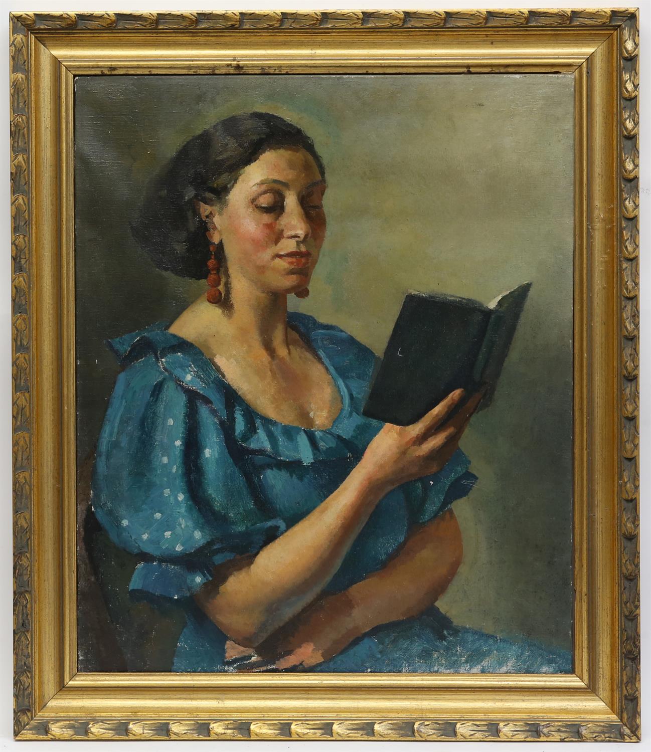 § Lionel Ellis,.(1903-1988) Portrait of a Woman Reading. Oil on canvas, unsigned. 78 x 92cm. - Image 2 of 2