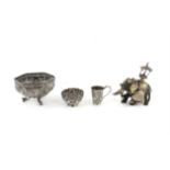 Indian pierced and embossed hexagonal bowl Dia 9cm, smaller bowl embossed with a tiger,