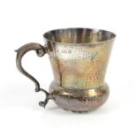 Arts & Crafts hand hammered silver bulbous form mug by Moss Morris, London 1903