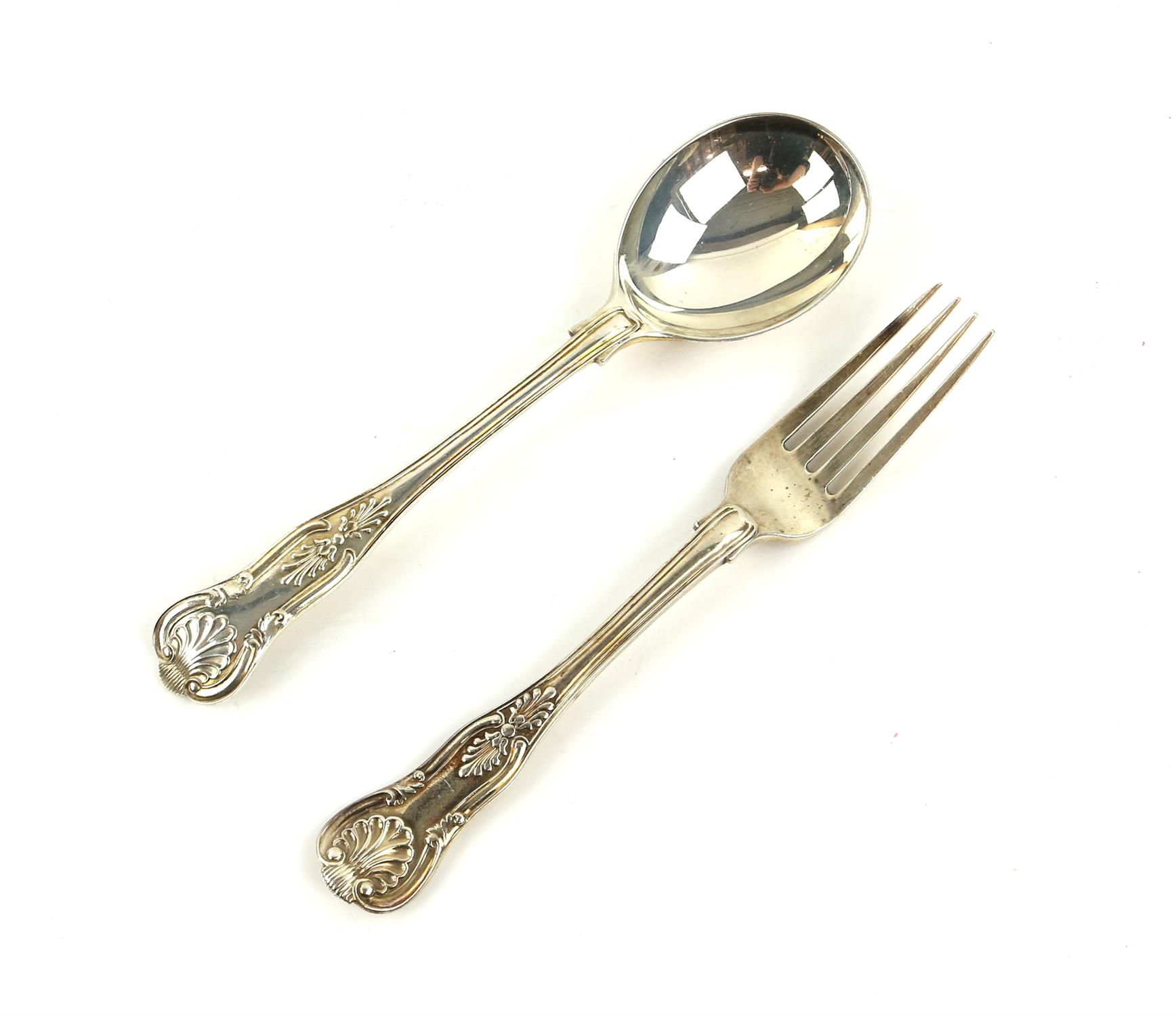 Mahogany canteen of silver King's Pattern cutlery, to include 24 table forks, 2 salt spoons, - Image 10 of 14