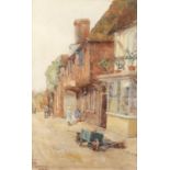G. Houseman, 20th century, street scene with figures and barrow, signed and dated June 1921,