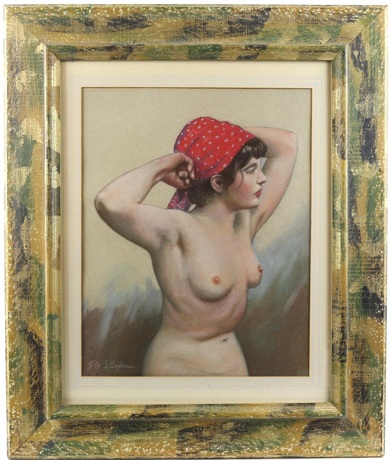 George Scholefield Dixon (1890-?), The Head Scarf, pastel, signed, 42 x 33cm Artist's label verso - Image 2 of 4