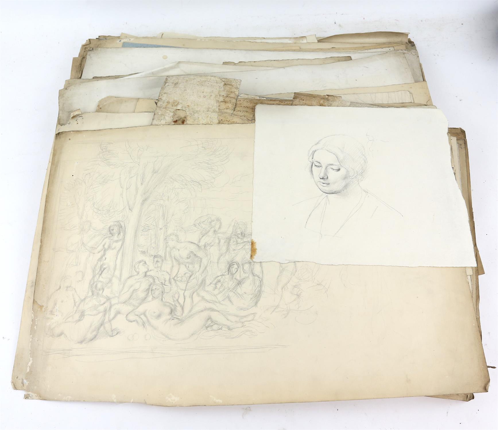 § Lionel Ellis (1903-1988) A large folder containing drawings, sketches and watercolours with - Image 2 of 6