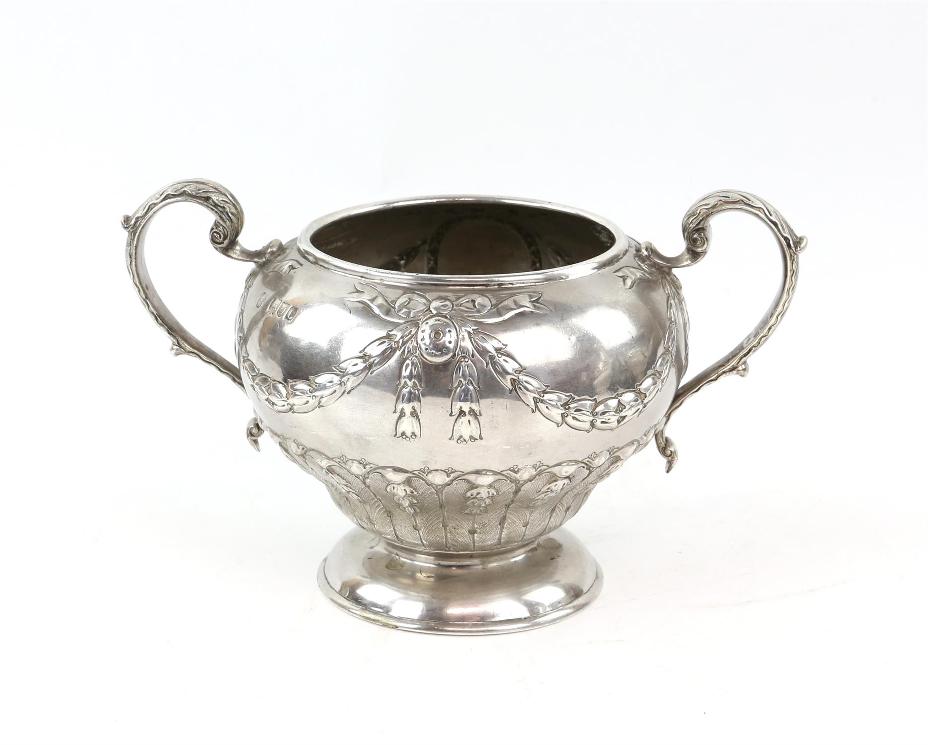 Victorian silver tea and coffee service with blank cartouches hung from ribbons and swags, - Image 7 of 13