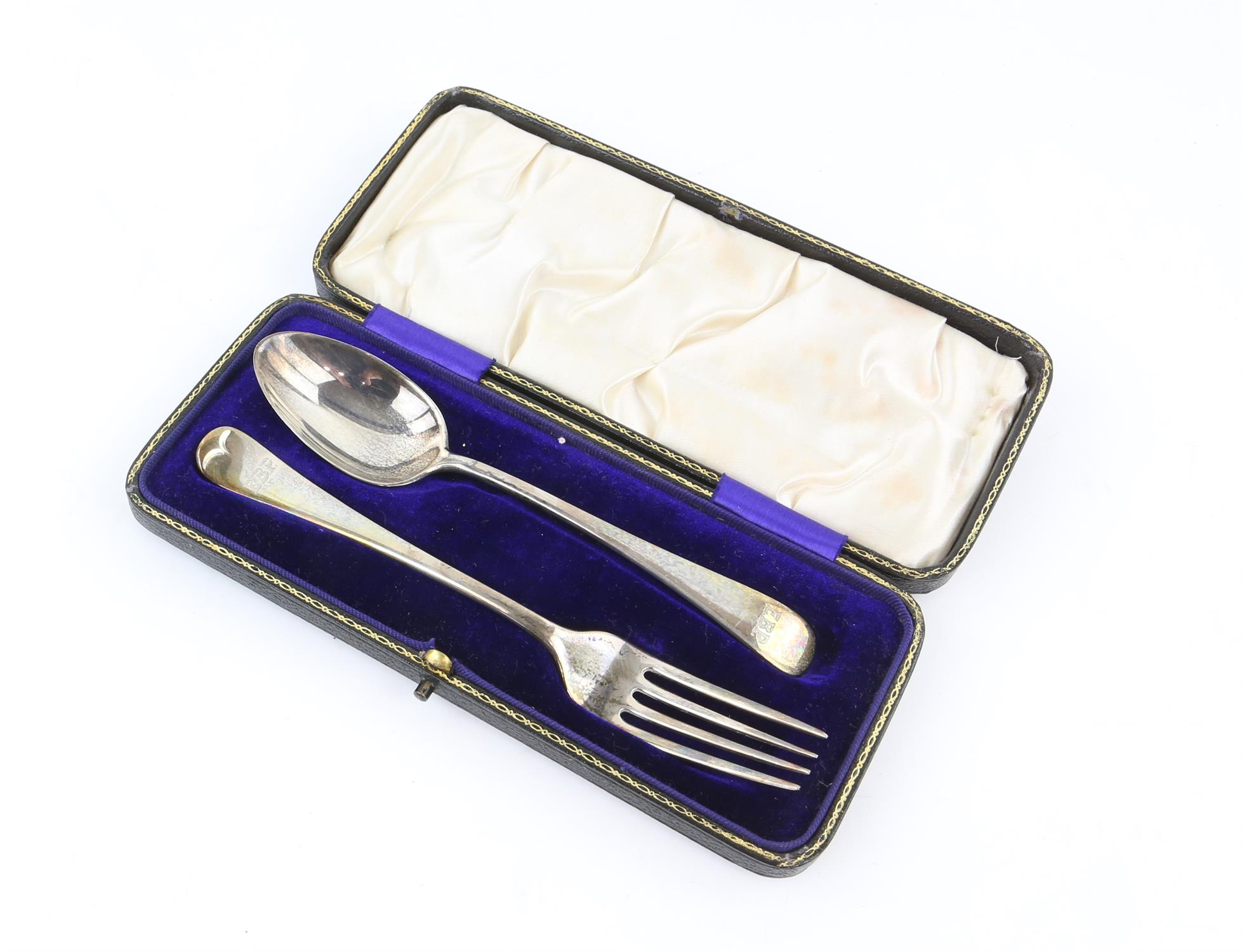 Pair of silver pepperettes, London 1935, pair of cauldron salts, Chester 1900, cased spoon and fork, - Image 2 of 9