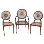 Early 20th century Set of 8 single and two carvers mahogany cane back and seated chairs the centres
