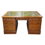 19th century partners mahogany 6desk, with green leather writing surface with floral gilt tooling