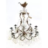 9 branch metal Chandelier with floral glass drops h79cm w 71cm
