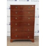 19th century mahogany chest of six long graduated drawers on bracket feet, H163 x W107 x D54cm