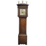 18th century oak eight day longcase clock, the silvered dial with Roman numerals,