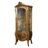 19th century French Kingwood bombe vitrine with gilt metal mounts and painted with a scene of