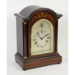 20th century marquetry inlaid mahogany chiming bracket clock, the twin train movement by Hamburg