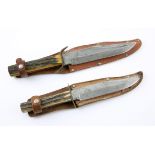"Original Bowie Knife", Widder Solingen,two piece antler grips, 16cm blade in an embossed leather