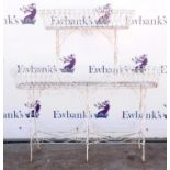 Victorian white painted wire work planter stand, on scroll legs, h114cm w114cm d25cm