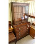 19th century mahogany secretaire bookcase, the moulded cornice over two glazed doors above