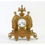 Late 19th century metal mantel clock, the Roman enamel dial indistinctly signed by retailer D.