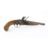 19th century flintlock pistol, brass mounted stock marked '3T' over '164', initials 'IB' carved to